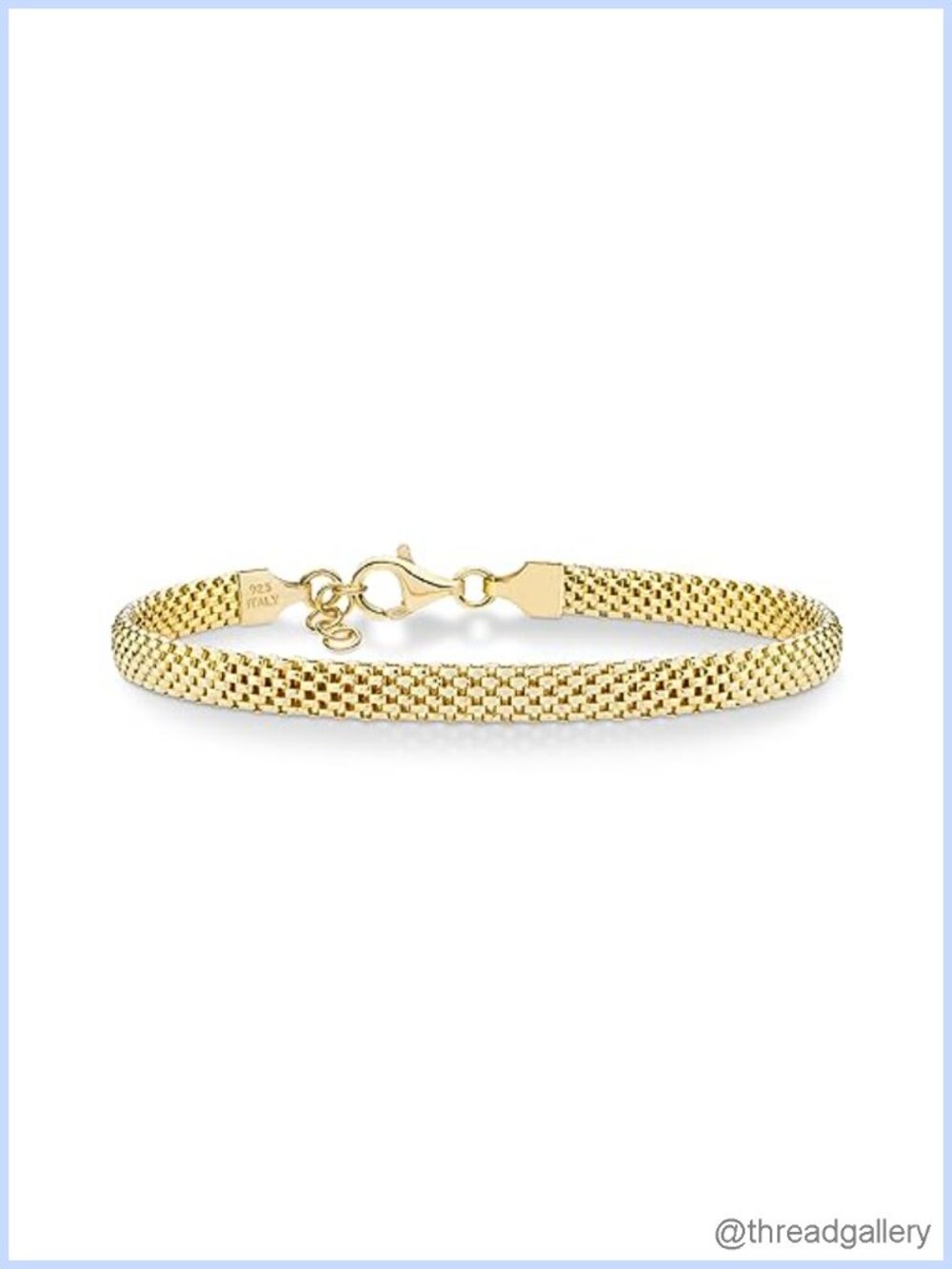 Italian 18K Gold Plated 925 Sterling Silver 5mm Mesh Bracelet